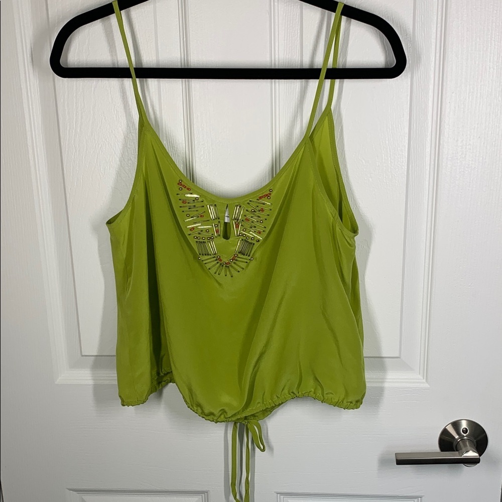 Bar lll green silk crop tank with beading embellishment size XL - Picture 2 of 7